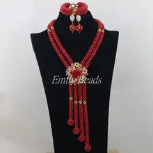 Красный нигерийский коралловый бисер ожерелье ювелирный набор натуральный ручной работы Африканский Свадебный костюм ювелирный набор Горячая CJ476