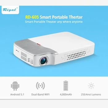 

2500 Lumens DLP Mini Projector Android 5.1 Smart WiFi Bluetooth 4.0 Battery HDMI Active 3D Video LED Projector RD605