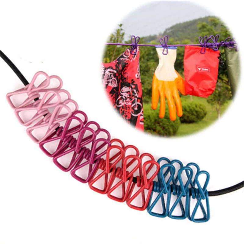 

Outdoor Camping Elastic Washing Line With 12 Clips Travel Portable Retractable Clothesline Home Socks Underwear Clothes Hanger
