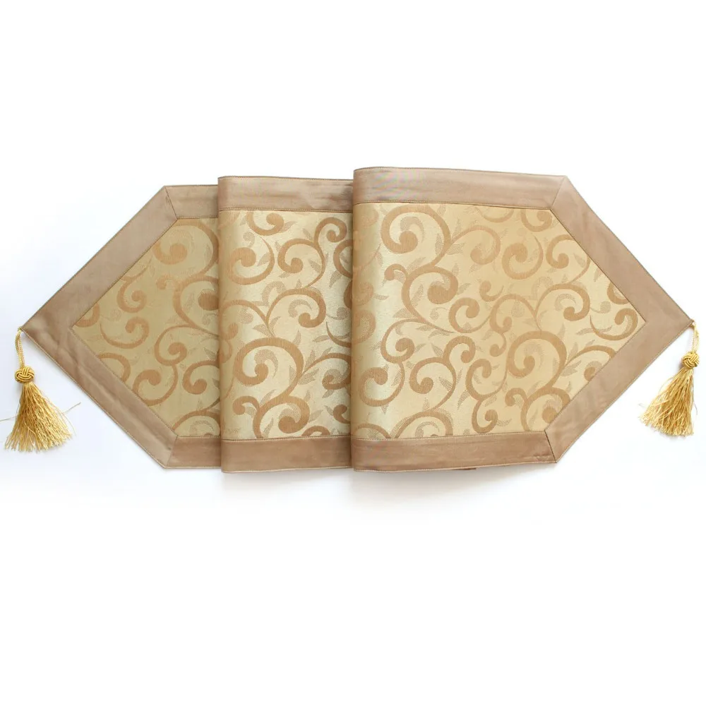 SORRENTO Damask Jacquard Covered ,Faux Silk Gold Table Runner