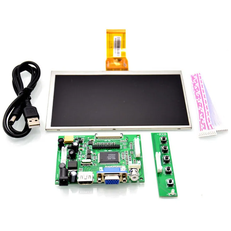 New Raspberry Pi 7 HD screen kit inch HDMI HD 1024X600 LCD Screen +VGA Head + Driven Plate + Key + Remote Control Wiring raspberry pi 7 inch lcd kit hdmi vga 2av hd lcd kit for car lcd screen vga head driven plate key remote control wiring