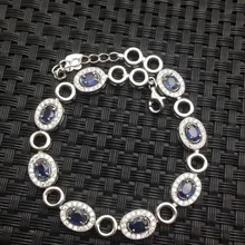 Натуральный черный синий сапфир браслет натуральный камень Элегантный Классическая элегантность Круглый браслет 925 серебряный браслет Женщины Ювелирные изделия