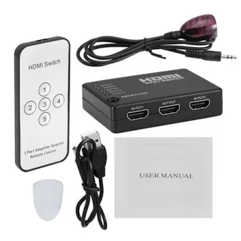 

5x1 HD Amplifier Splitter Switcher Five Input One Outputs Selector HUB Remote 1080P 3D Support Black
