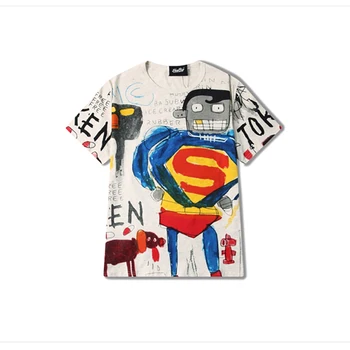 

Superman Graffiti Funny t Shirts Men Summer Short Sleeve Baggy t-Shirt Vintage Hiphop Street Rap Korean Style Mens Tops G5G36