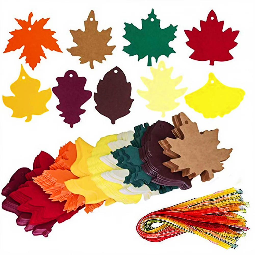 

180pcs Maple Leaf Gift Tags Craft DIY Paper with Ribbon Wedding Handmade Gift Hanging Memo Tags Scrapbooking Leaves Decoration