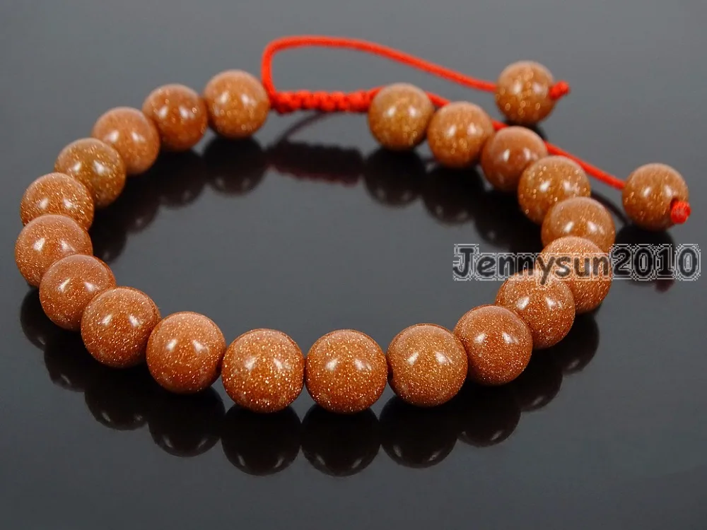 Handmade 8mm Adjustable Natural Gold Sand Gems Stone Round Beads Bracelet Healing Reiki 5 Strands/Pack | Украшения и аксессуары