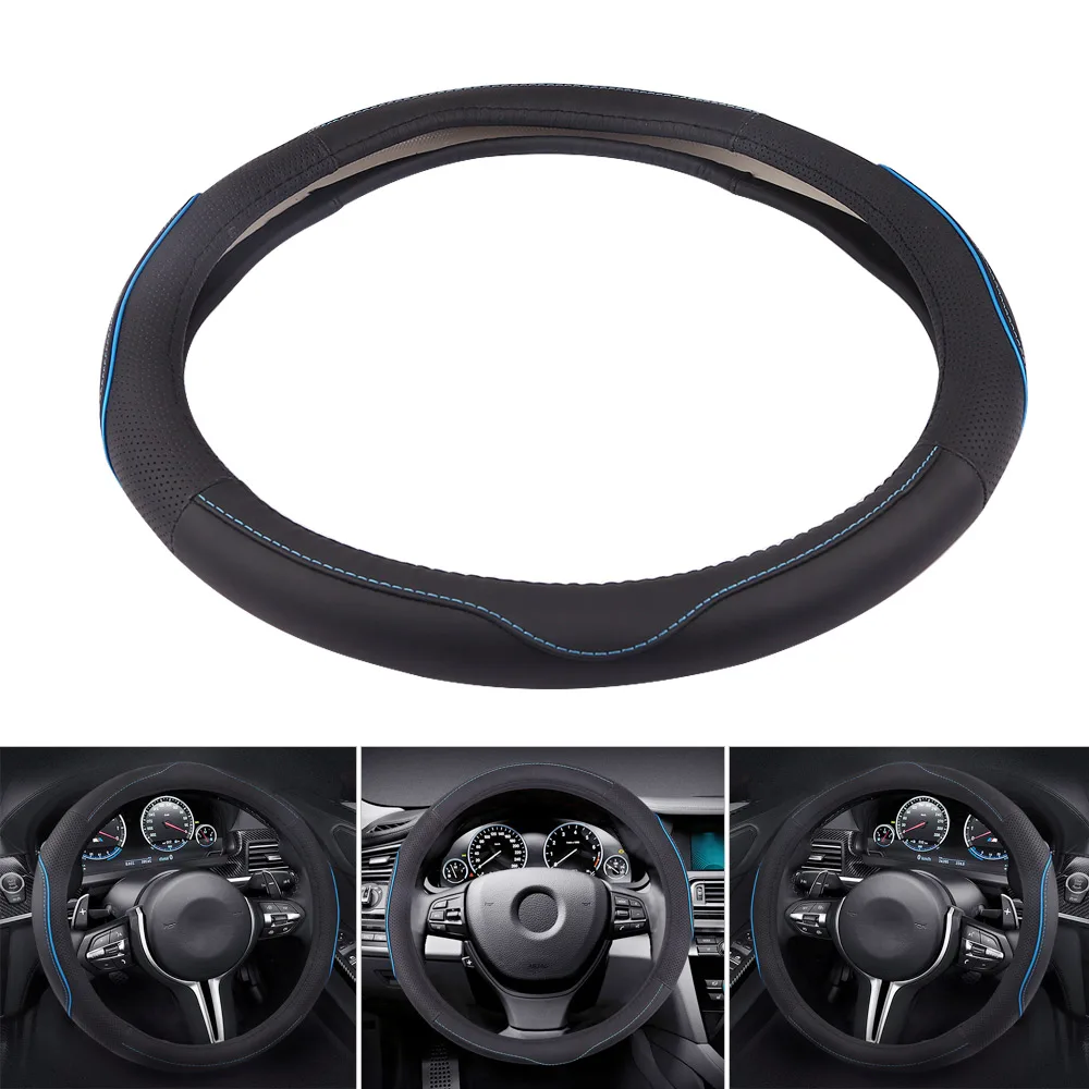 FLY5D Leather Car Steering Wheel Cover Universal 38CM Black Steering Wheel Cover Car-styling Sport Anti-Slip Auto Steering Cover FLY5D Leather Car Steering Wheel Cover Universal 38CM Black Steering Wheel Cover Car-styling Sport Anti-Slip Auto Steering Cover