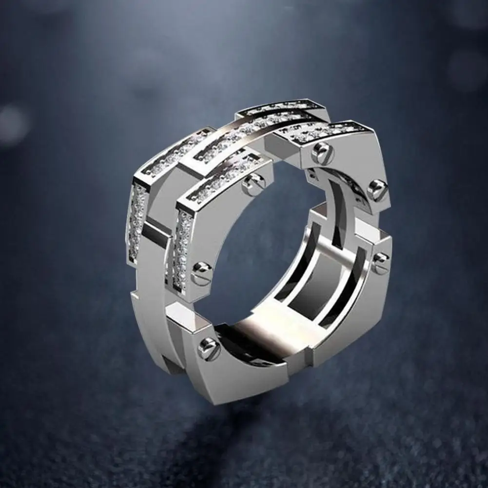 

New Unisex Mechanical Screw Rhinestone Inlaid Finger Ring Party Jewelry