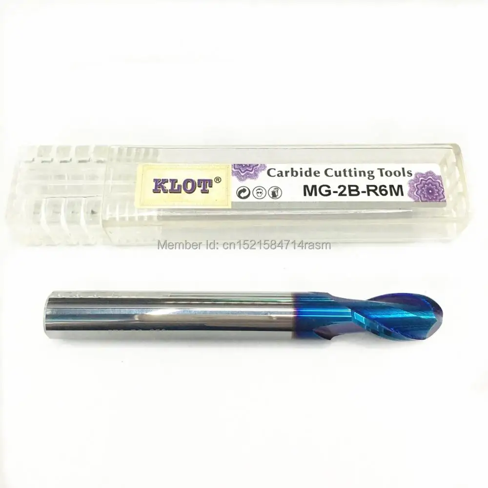 KLOT HRC60 Ball Nose Solid Carbide CNC End Mill R3mm-R5mm For Stainless Steel 