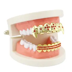 Цвета: золотистый, Серебристый покрытием Grillz набор для рта Роскошные Имитация Алмазный верхней и нижней хип-хоп ЗУБЫ Кепки игрушки