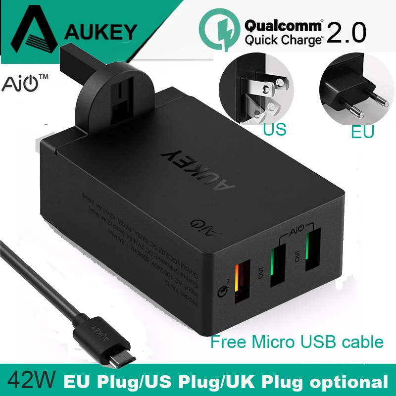 

AUKEY Quick Charge 2.0 USB Wall Charger 3 Port USB US UK EU Plug Smart Fast Turbo Mobile Charger for Phone Tablet Power Bank