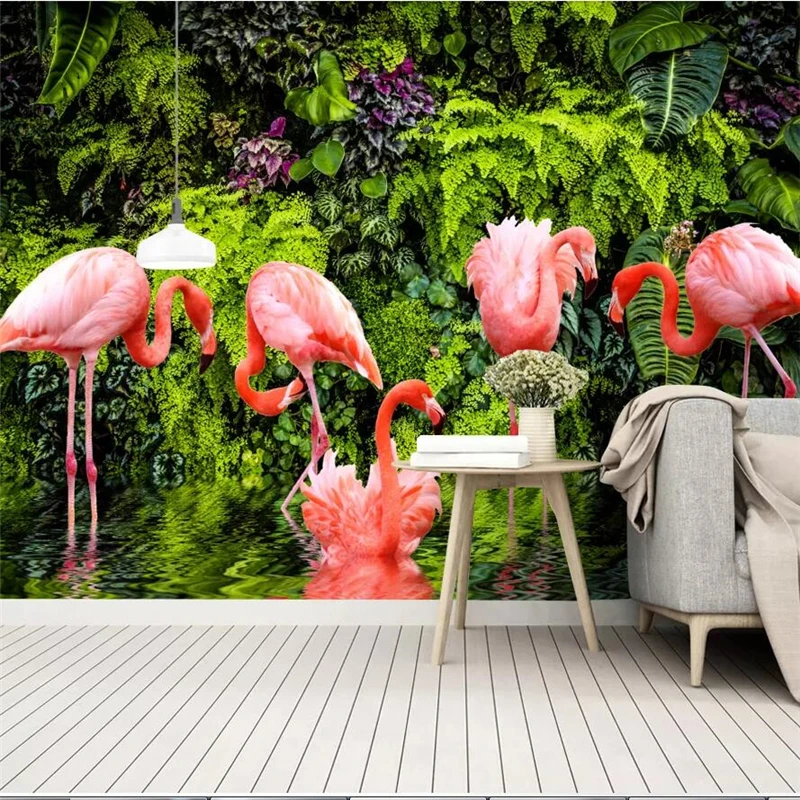 

wellyu Nordic small fresh tropical rainforest banana leaf flamingo garden wall custom large mural wallpaper papel de parede