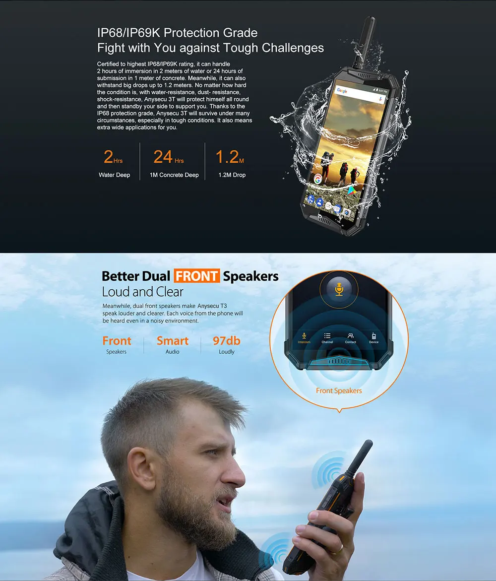 Ulefone3T 10300mAh IP68 Водонепроницаемая рация Смартфон Android 8,1 IP Интернет 3g 4G WCDMA радио DMR 400-470MHZ UHF радио