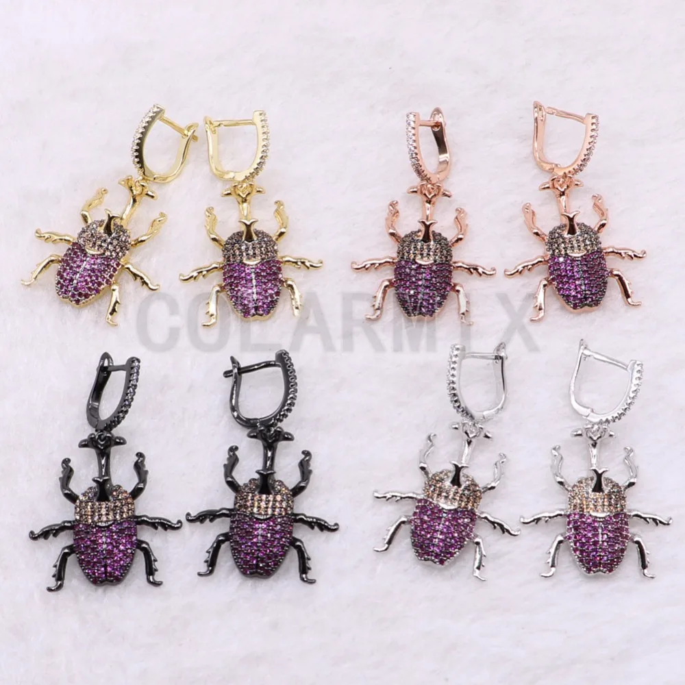 

3 Pairs Zircon beetles earrings High quality long corn beetles bugs Micro pave zircon inset Jewelry earrings for lady 3767