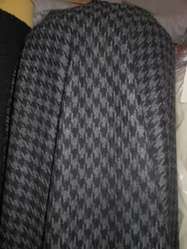 

Free ship black and gray weaved 60% wool houndstooth tweed fabric price for 1 meter