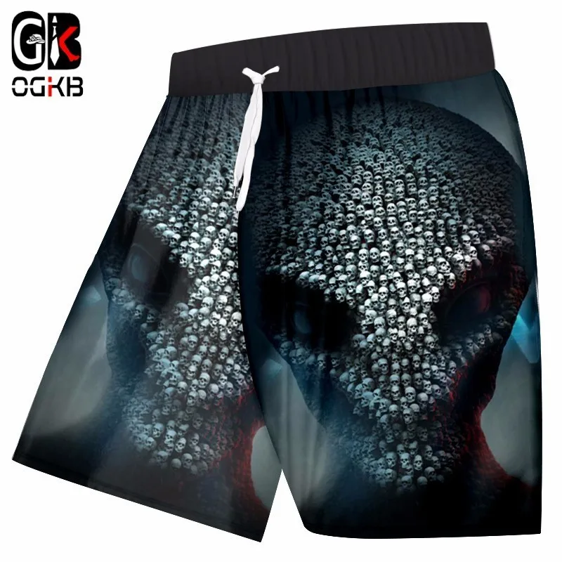 OGKB пляжные шорты с 3d принтом черепа, мужские пляжные шорты размера плюс, пляжные шорты, пляжная одежда для мужчин, Харадзюку, хип-хоп, готический стиль
