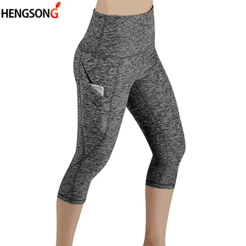 

2018 Black Sexy Fitness Leggings Pants Women's High Waist Elastic Push Up Legging With Pocket Cropped Trousers Leggings