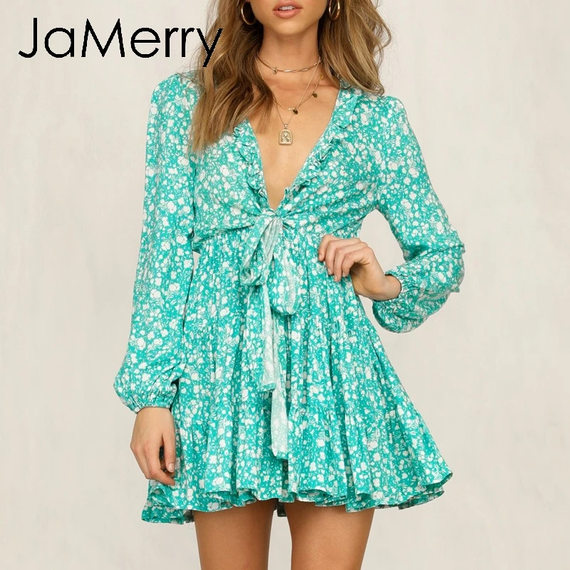 JaMerry винтажное богемное платье с цветочным принтом синего цвета женские летние