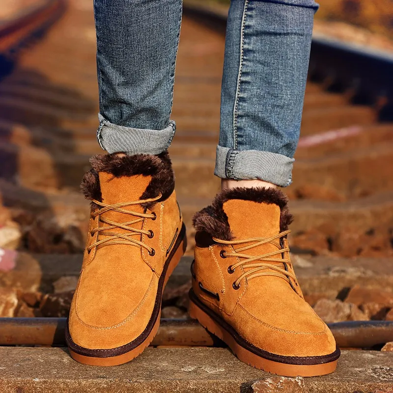BIMUDUIYU, новые зимние мужские теплые ботинки, большие размеры теплые ботинки из матовой кожи и замши с плюшем хлопковые ботинки на плоской нескользящей подошве повседневная обувь