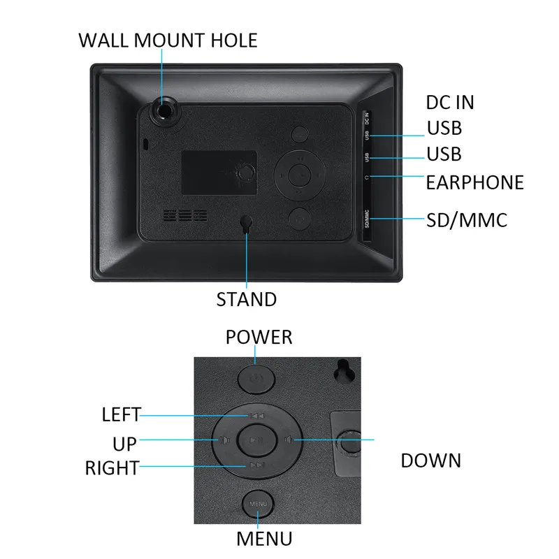 Функцией Мути, 7-дюймовая фоторамка белый/черный видеопроирыватель дистанционного Управление внешний menory кард в том числе USB флеш-накопитель+ Календарь и так далее