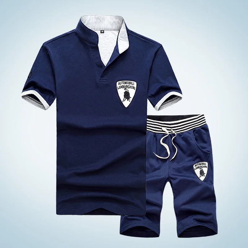 Plus size 4xl Men Summer Tracksuit Set Short Sleeve T-shirt +Shorts 2 pieces set Sportwear Tops shorts Male Suit Tracksuit