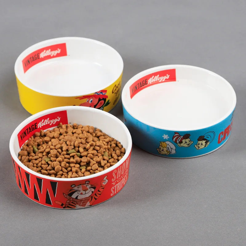 

Pet Food Bowls Printed Ceramic Bowl Cute Cartoon Cat Bowl Puppy Universal Cat Dog Feeders Dog Food Storage Pet Supplies