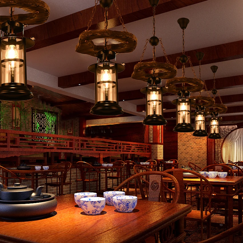 

LOFT Dining Room Solid Wood Pendant Lights Nordic Retro Industrial Wind Cafe Bar Pendant Lamps Living Roon Home Indoor Lighting
