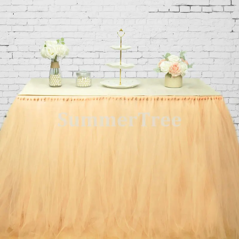 

Peach 100cm Tulle Table Skirt Wonderland Table Tutu Skirting Wedding Birthday Baby Shower Home Banquet Party Decoration