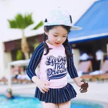 Детский милый солнцезащитный Лонгслив для девочек, топы, купальное платье, комплект с шортами, Летний Пляжный Купальник-бикини