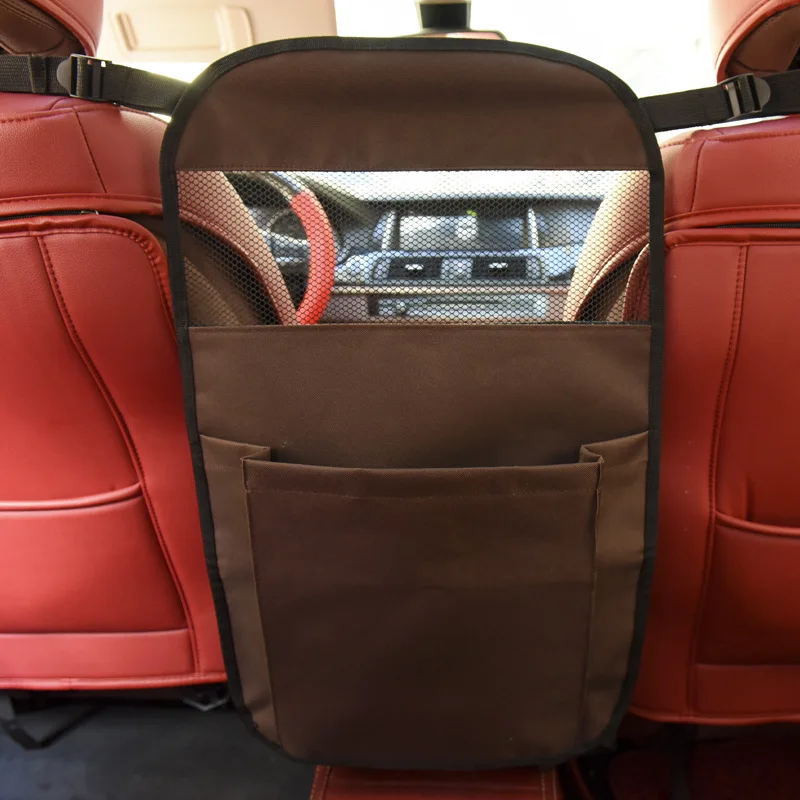 Универсальная автомобильная сумка для хранения среднего сиденья Оксфорд Авто Карманный держатель сумка мульти безопасный сетчатый+ подвесная сумка-Органайзер - Название цвета: Коричневый