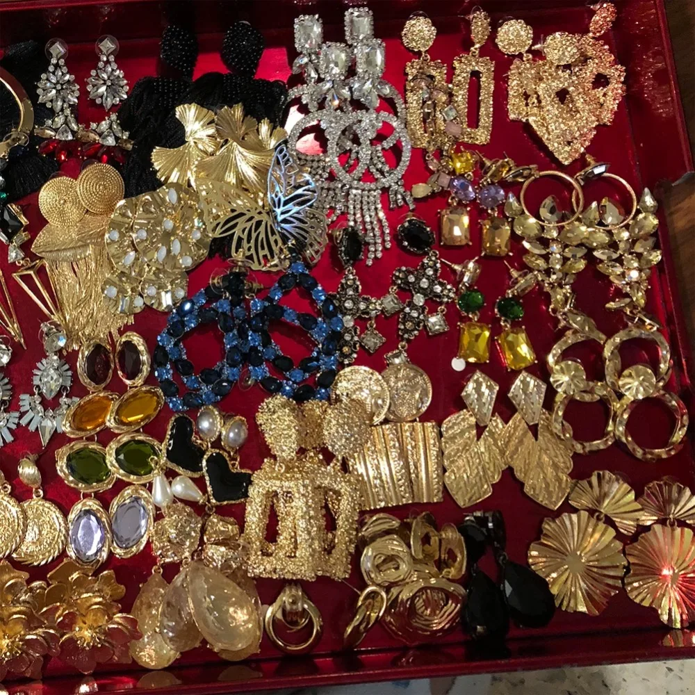 

Best lady Fashion Glass Flower Drop Earrings For Women Jewelry Dangle Geometric Statement Earrings Wedding Party Girl Gifts