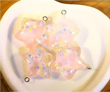 

30pcs/lot Beautiful Resin pink Crystal Glitter Star Charm pendant DIY Jewelry Making christmas gift