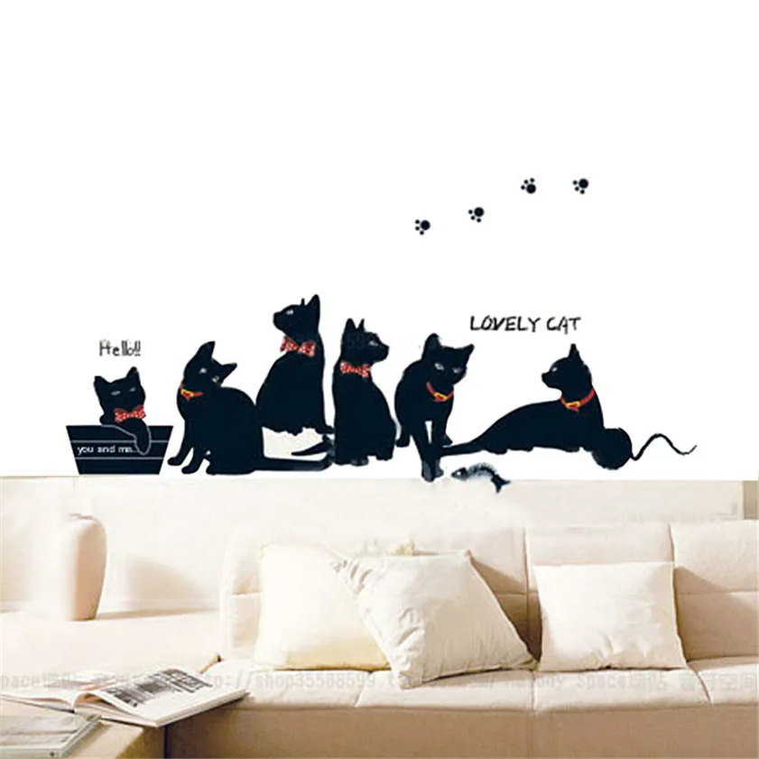 

High Quality New Wall Stickers Lovely Black Cats Home Decor Art Mural Kids Room Nursery Wall Stickers drop shipping 1.11 wh