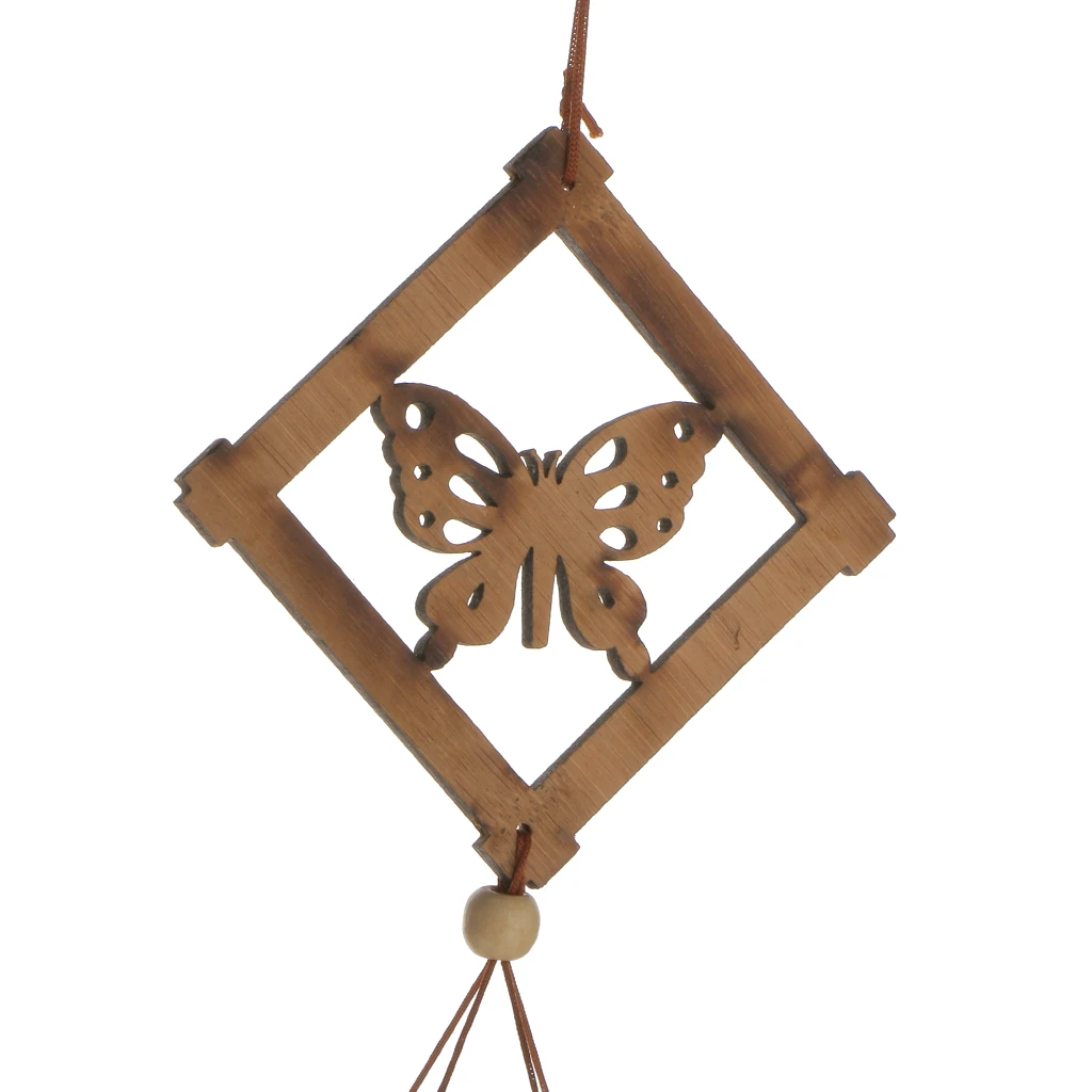  Rustic Bamboo 8-Tube Butterfly Pendant Church Bells Home Living Wind Chimes 