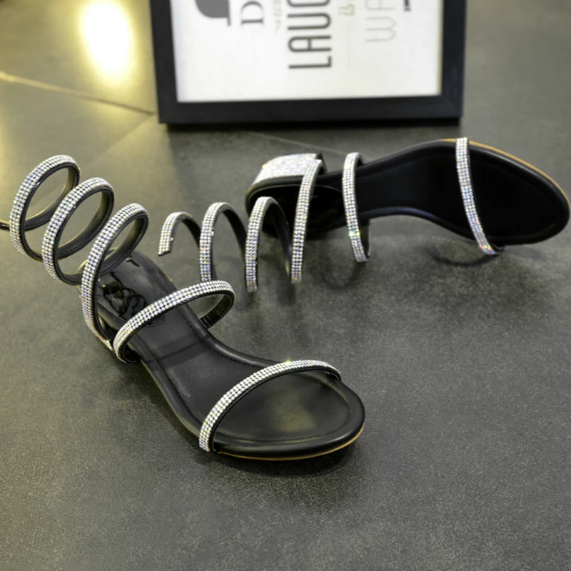 

Crystal Sandals Women Summer Shoes Snake Strap Block Heels Open Toe Fashion Women Gladiator Sandals Boots Sexy Ladies Shoes