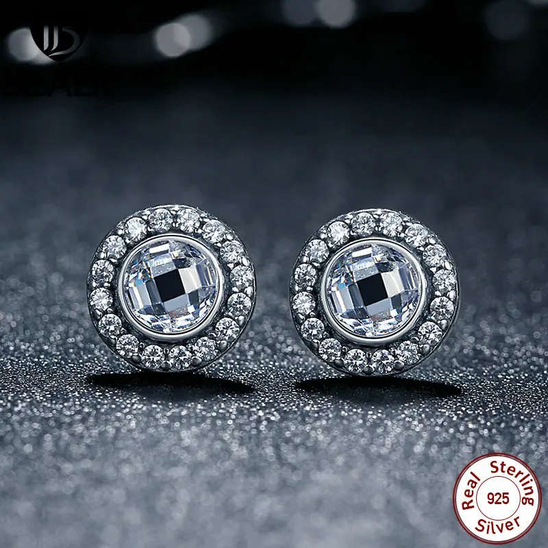 

BISAER Original 925 Sterling Silver Brilliant Legacy Stud Earrings With Pink & Clear CZ Fashion Jewelry HJS422