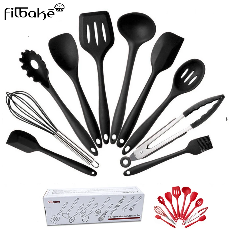 FILBAKE 10Pcs/Set Non-stick Silicone Kitchen Silicone Utensils Set Cooking Bake Tool Kitchen Accessories Baking Tools For Cakes