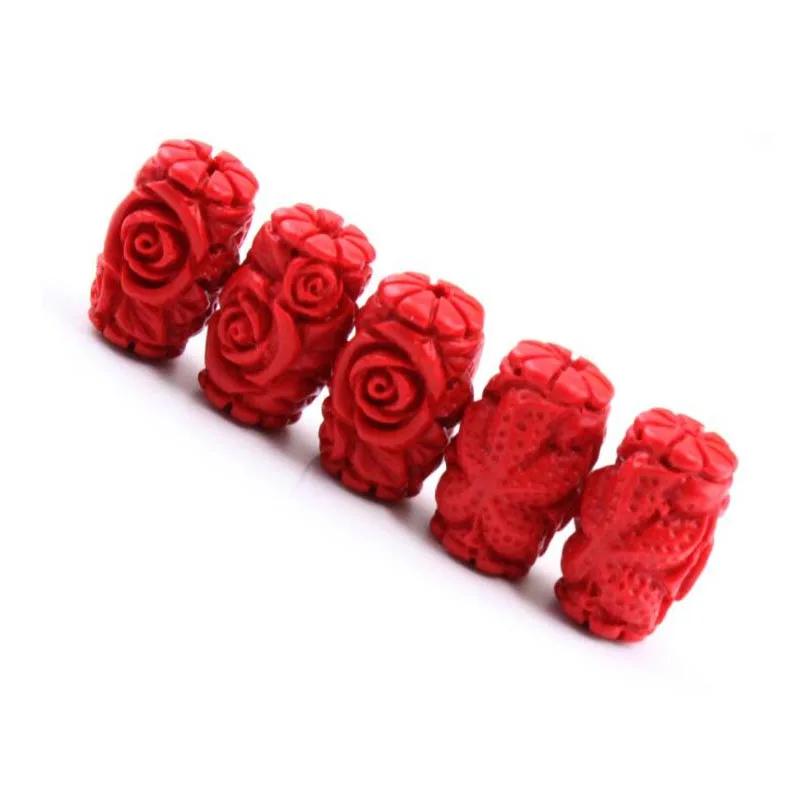 10pcs/lot Carved Lacquer-Ware Floral Red Cinnabar Barrel Beads Fit DIY Handmade Bracelet Jewelry Making Findings Supplier Craft