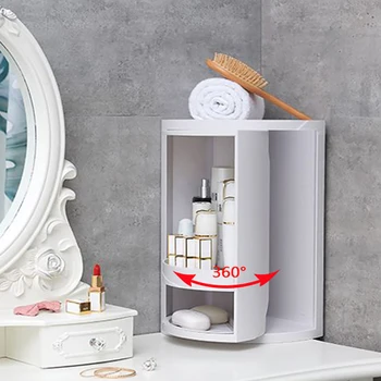 

double layers corner storage holder shelves plastic bathroom rotating storage rack for cosmetics towel makeup storage shelves