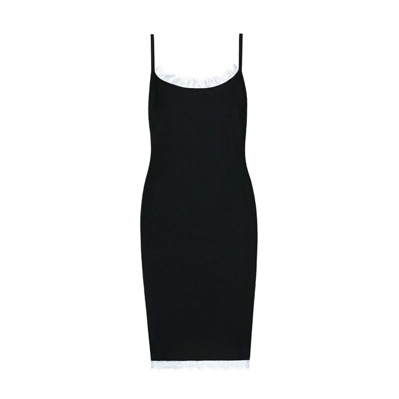 INDRESSME New Women Black Bandage Spaghetti Strap Sleeveless Lace Bodycon Backless New Vestidos Summer Party Club Dress