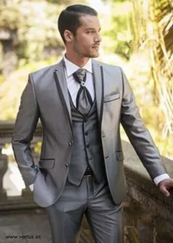 

Thorndike Grey Groom Suits two Button Slim Fit Mens Suits notched Lapel Groomsmen Tuxedos Formal Suits( jacket+Pants+vest+tie)