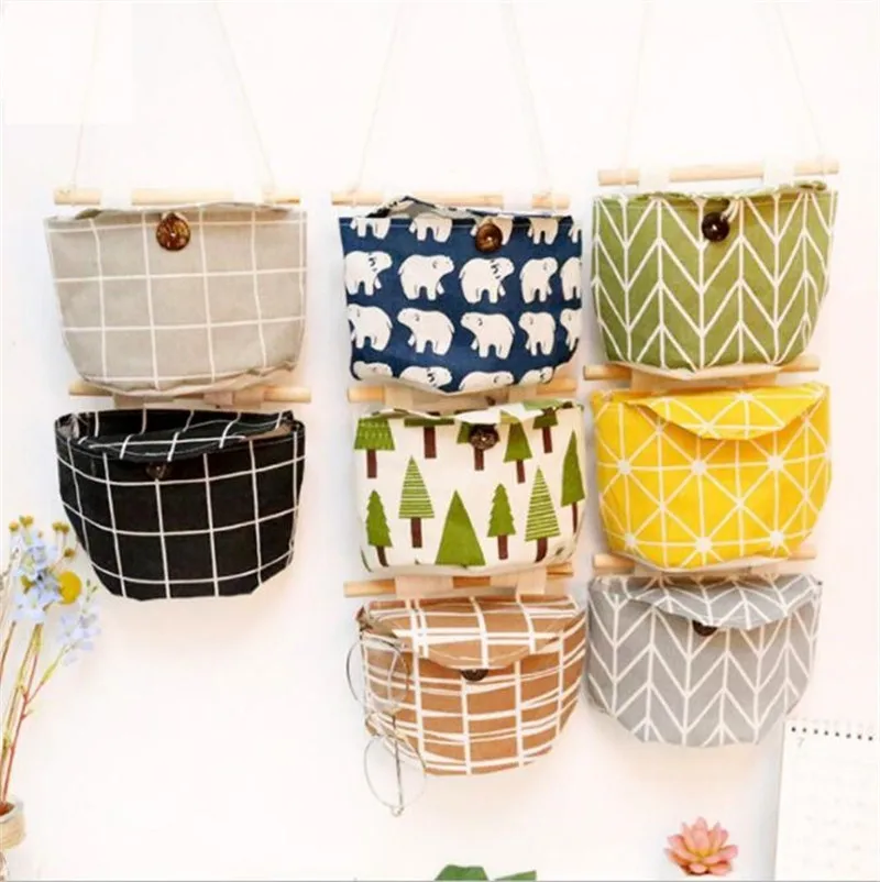 

19*12cm Wall Hanging Storage Bags Small Cotton Linen Closet Organizer For Toys Books Cosmetic Sundries Pocket Shoes Bag