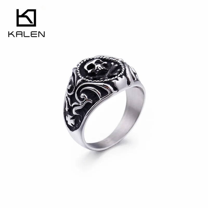 

KALEN Punk Skull Rings For Men Size 8-12 Stainless Steel Viking Skull Finger Rings Male Cheap Gothic Biker Jewelry 2018
