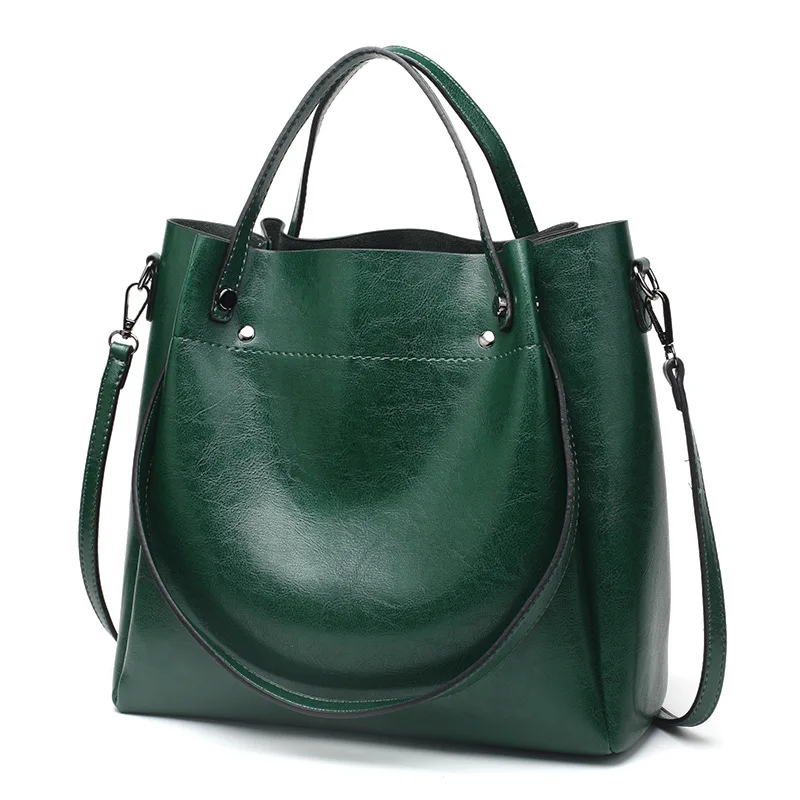 Женская кожаная сумка через плечо с масляным воском, женская сумка-мешок, повседневная женская сумка через плечо WBS569 - Цвет: Green