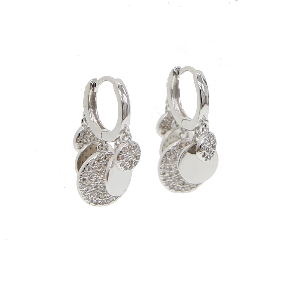 2018 Winter NEW Fashion rose gold color pendant Dangle disc earrings Women/Girl's silver Color CZ Zircon Earrings brincos femme