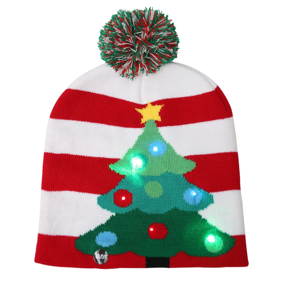 Светодиодный Вязаный рождественский головной убор, Рождественская елка, снежинка, теплый светильник, шапка для детей, взрослых, Рождественская вечеринка