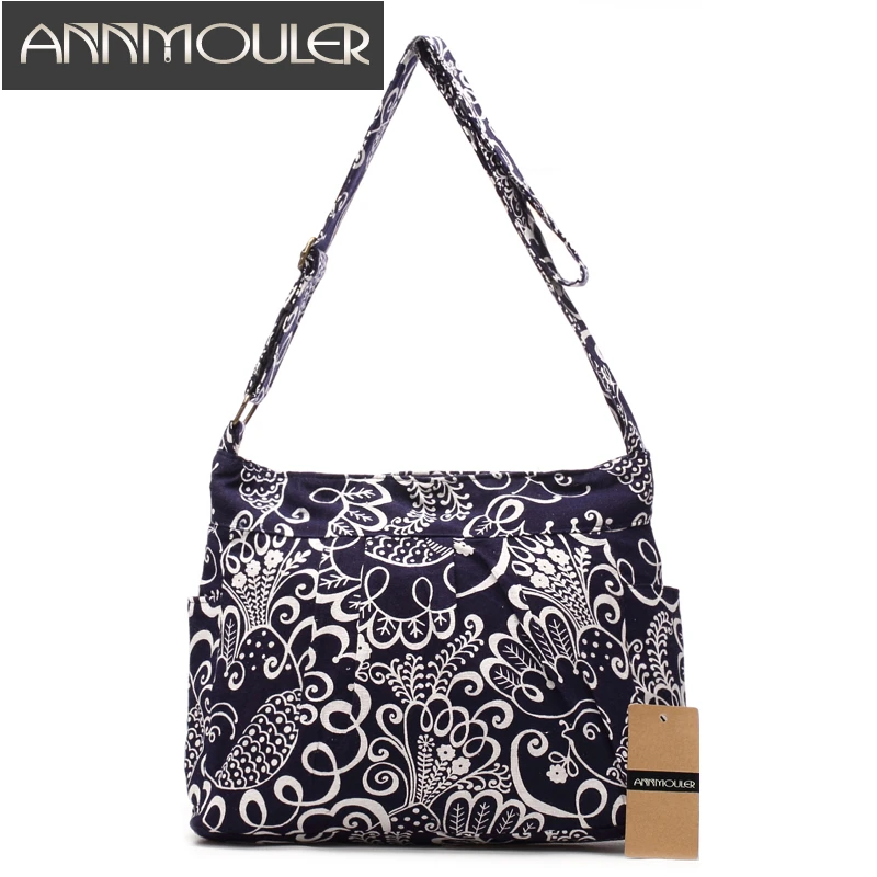 Annmouler Vintage Women Shoulder Bag Cotton Fabric Flap Bag Bohemian