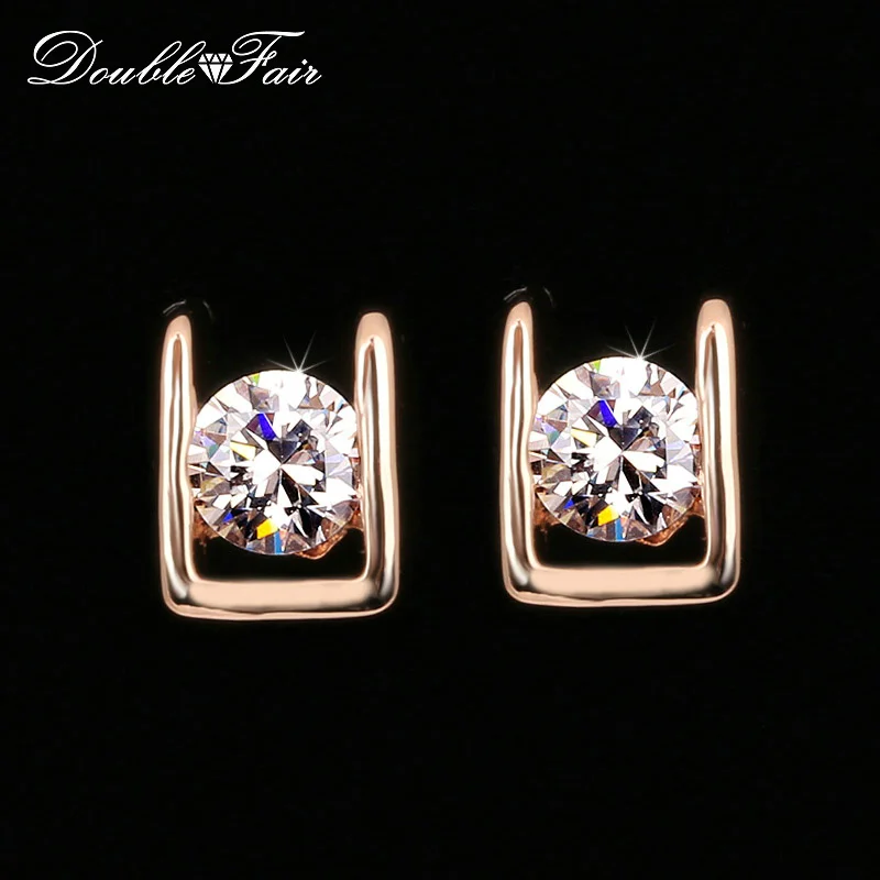 

Double Fair Simple OL Style AAA+Cubic Zirconia Stud Earring Silver/Rose Gold Color Fashion Wedding Jewelry For Women Gift DFE216