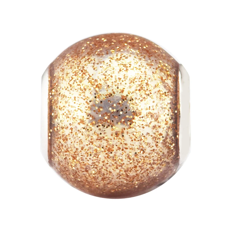 

Original Beads Glitter Ball Charms with Rose Golden Glitter Enamel 925 Sterling Silver Fits Bracelets Beads for Jewelry Making