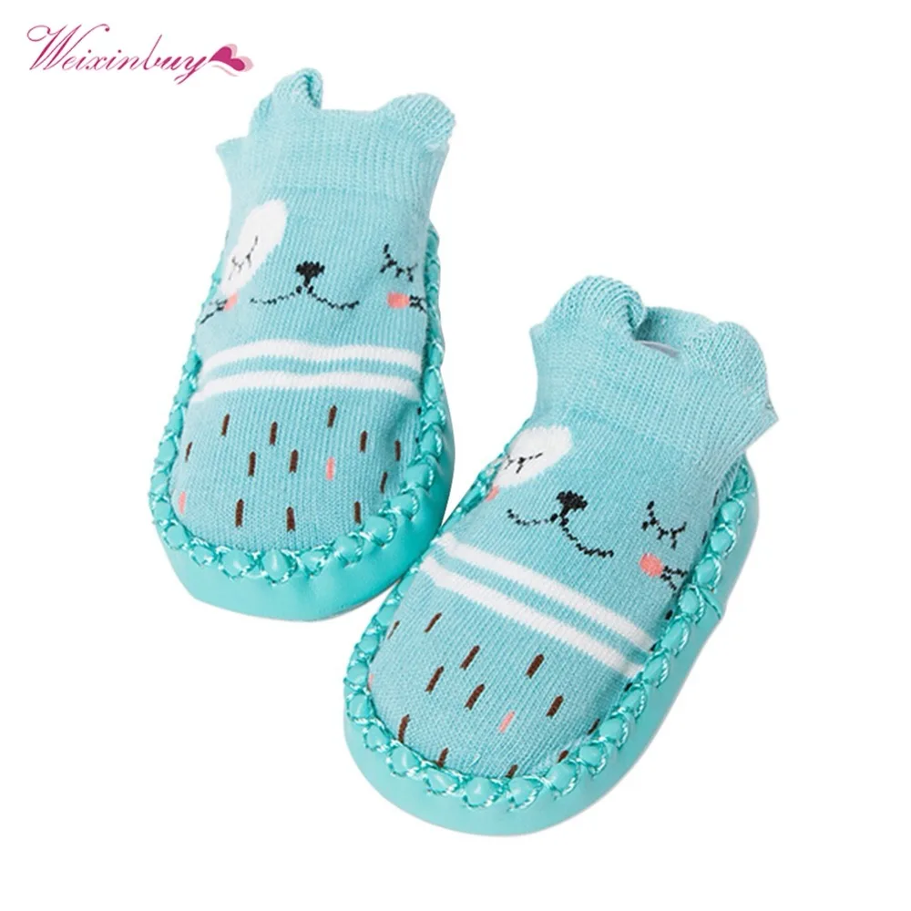 

Baby shoes Boys Girls New Cartoon Animals Socks With PU Leather Rubber Sole Anti-slip Cute Cotton Slip-on Shoes 0-12M